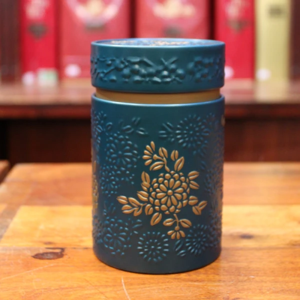 Boîte cylindrique Turquoise avec relief - Compagnie Anglaise des Thés