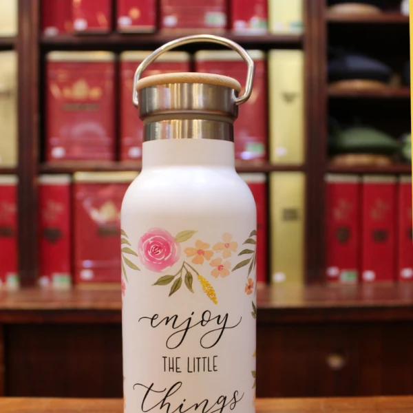 Gourde isotherme en inox Blanche fleurs - Compagnie Anglaise des Thés