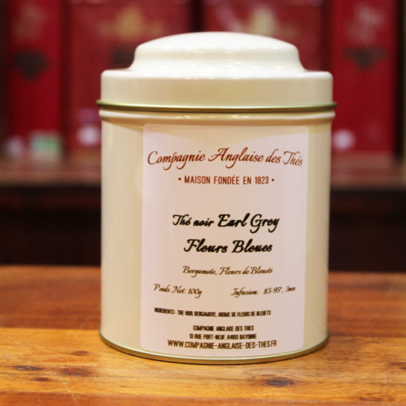 Thé BERGAMOTE - Thé noir EARL GREY FLEURS BLEUES en boîte - Compagnie Anglaise des Thés