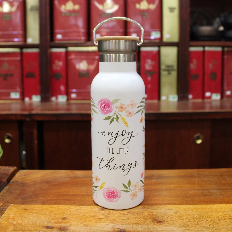 Gourde isotherme en inox Blanche fleurs - Compagnie Anglaise des Thés