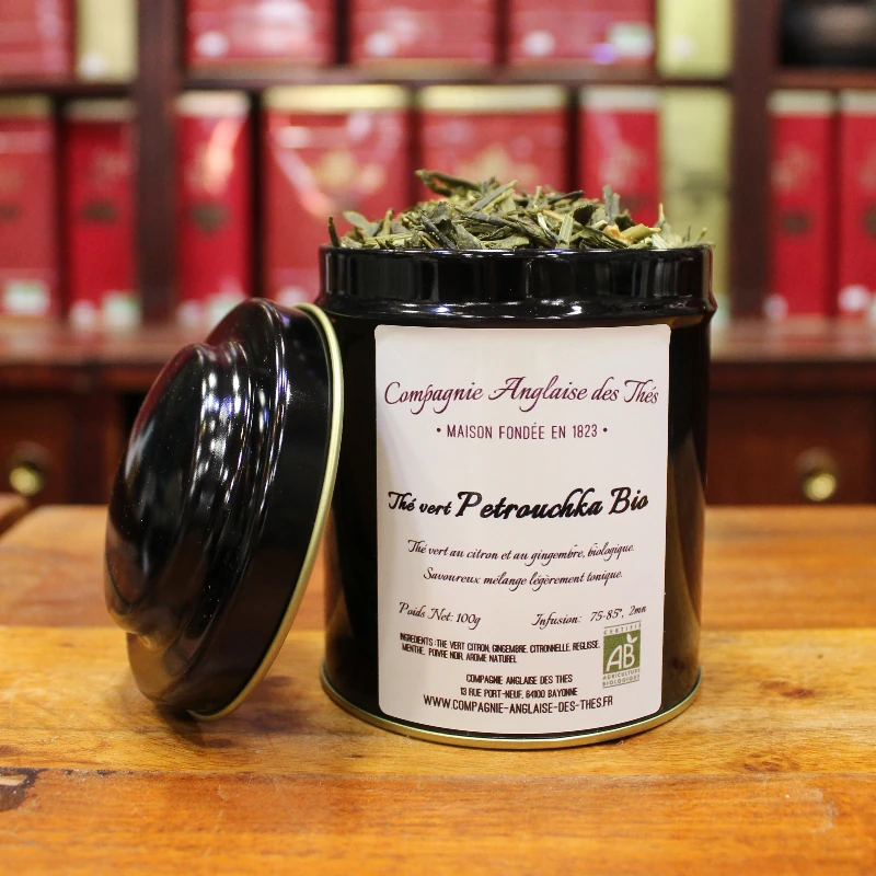 Thé Bio CITRON, GINGEMBRE -Thé vert PETROUCHKA en boîte - Compagnie Anglaise des Thés