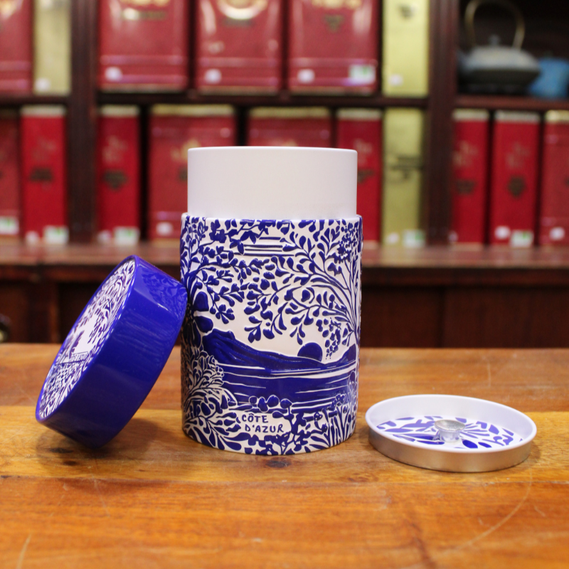 Boîte Cylindrique Côte d'Azur bleu - Compagnie Anglaise des Thés