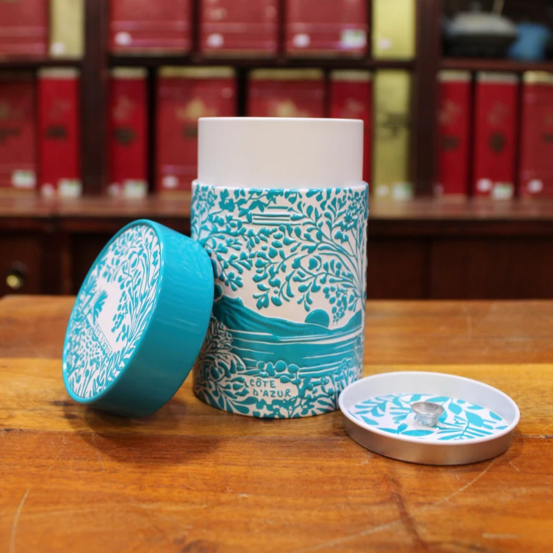 Boîte Cylindrique Côte d'Azur turquoise - Compagnie Anglaise des Thés