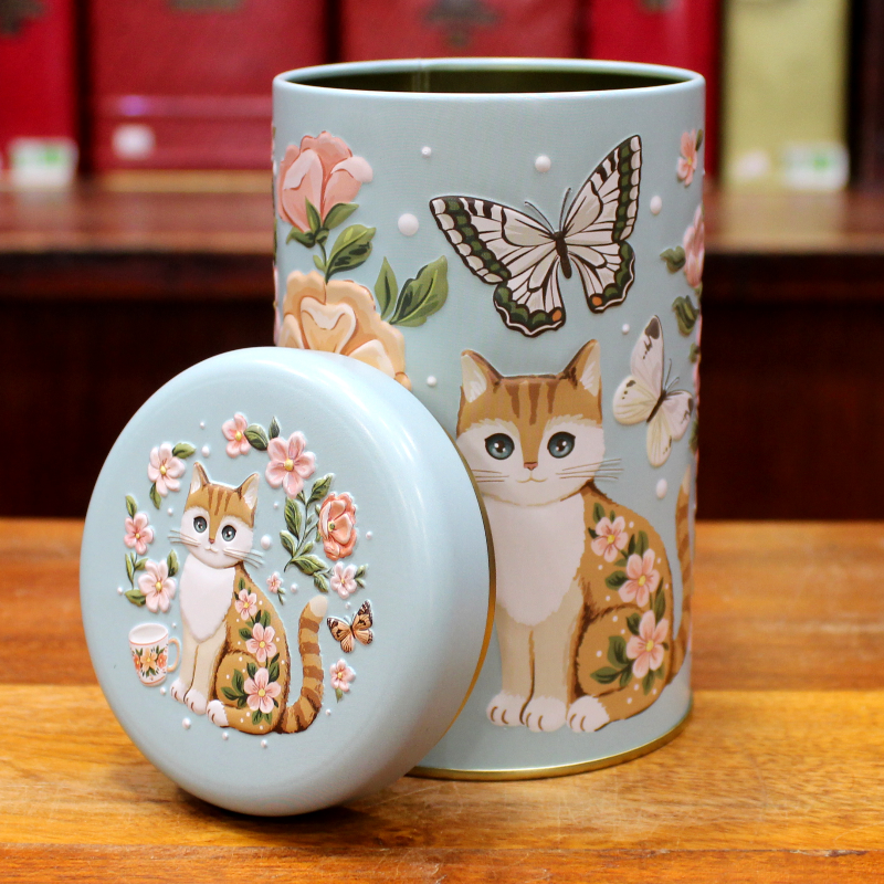 Boîte Cylindrique Chat et Fleurs - Compagnie Anglaise des Thés