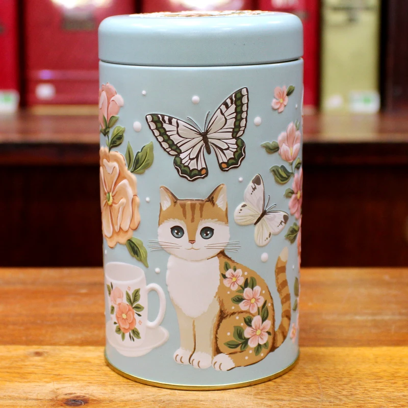 Boîte Cylindrique Chat et Fleurs - Compagnie Anglaise des Thés