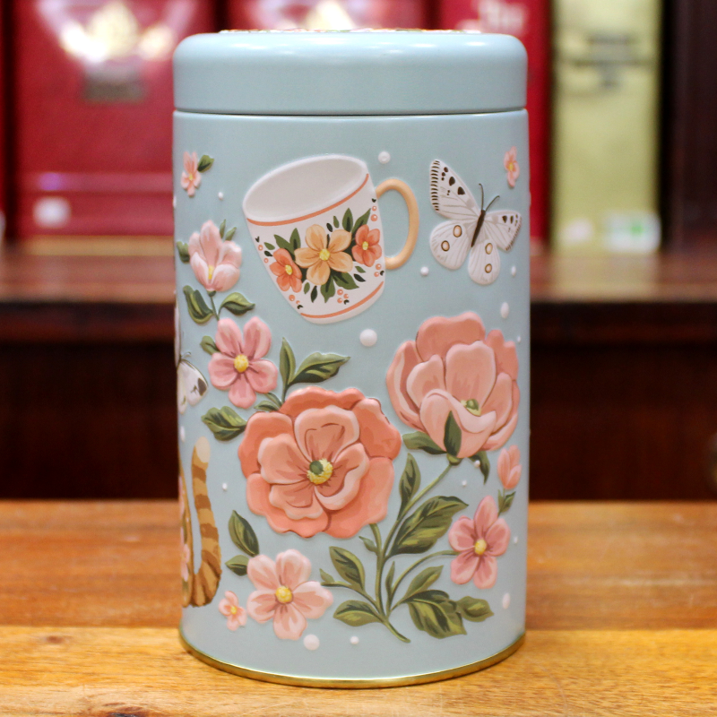 Boîte Cylindrique Chat et Fleurs - Compagnie Anglaise des Thés