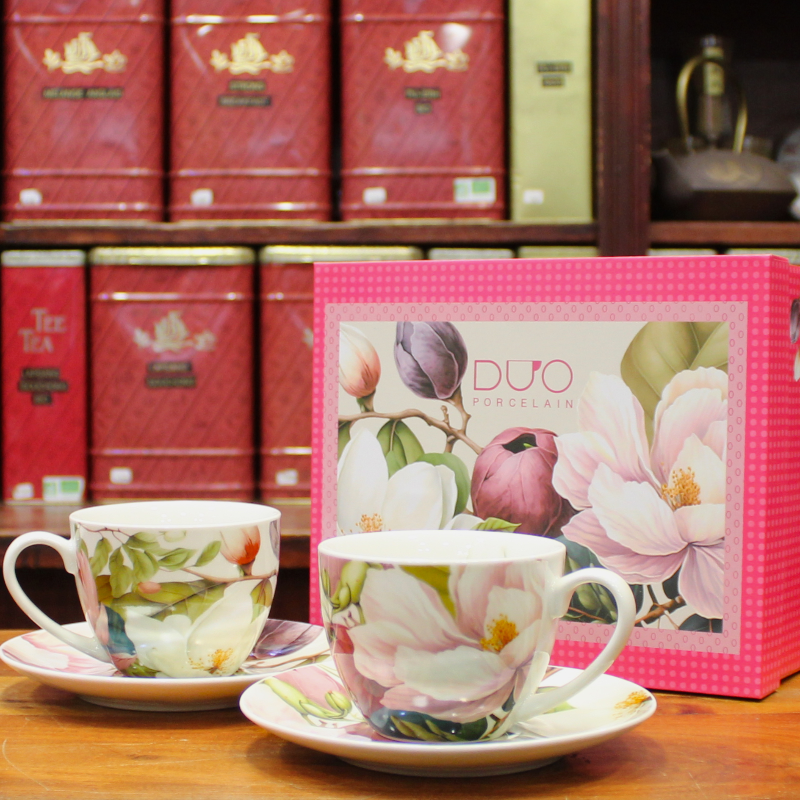 Coffret duo Mugs et Soucoupes Magnolias - Compagnie Anglaise des Thés