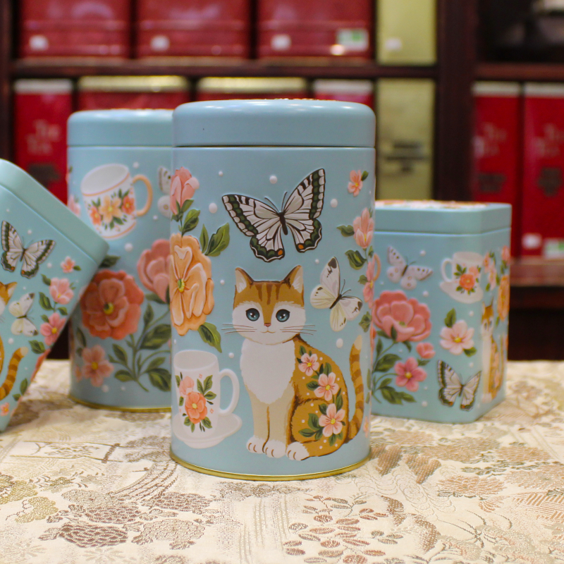 Boîte Cylindrique Chat et Fleurs - Compagnie Anglaise des Thés
