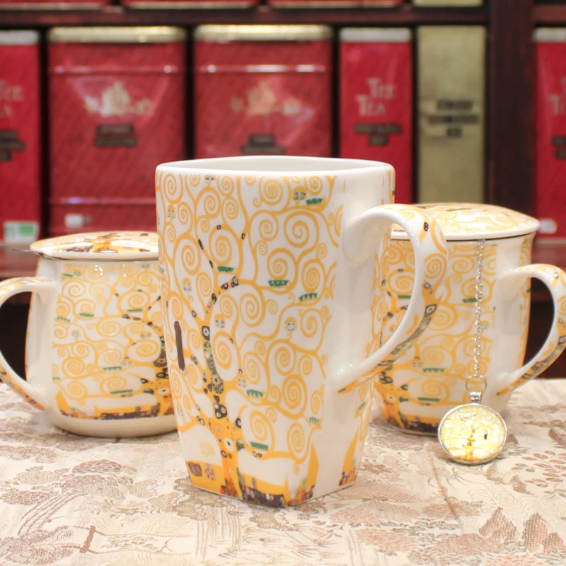 Grand Mug Carré Klimt Arbre de Vie Écru - Compagnie Anglaise des Thés
