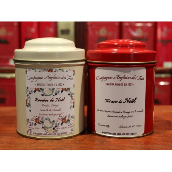Thé PÂTE D'AMANDE, ORANGE, CANNELLE -Thé noir de NOËL en boîte