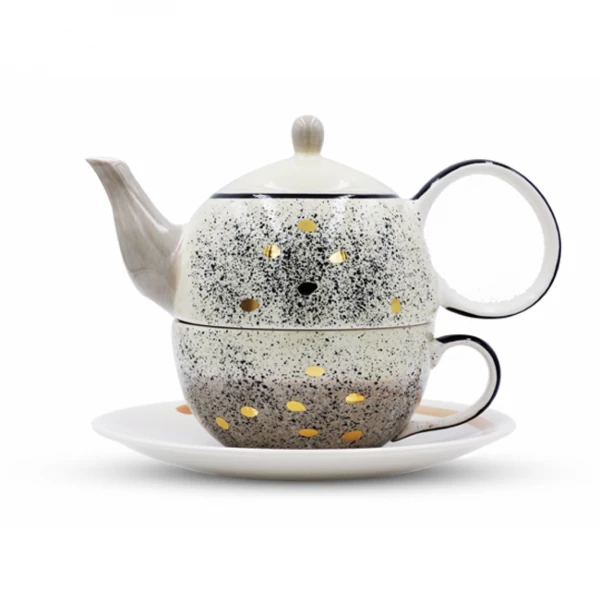 Théière Solitaire Crème et pois or - Compagnie Anglaise des Thés
