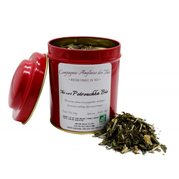 Thé Bio CITRON, GINGEMBRE -Thé vert PETROUCHKA en boîte - Compagnie Anglaise des Thés