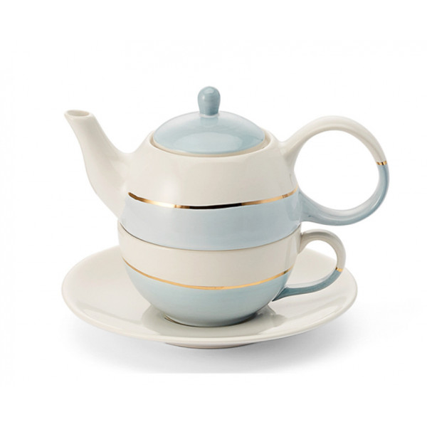 Théière Solitaire bleu pastel et or - Compagnie Anglaise des Thés